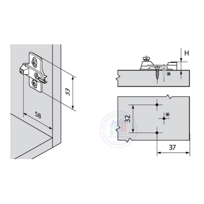 Embase en croix Blum 193L6100 - Montage par vis
